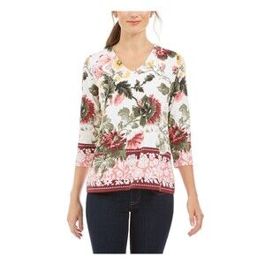 Charter Club Garden Printed V-Neck Top Dark Pink Size 2P